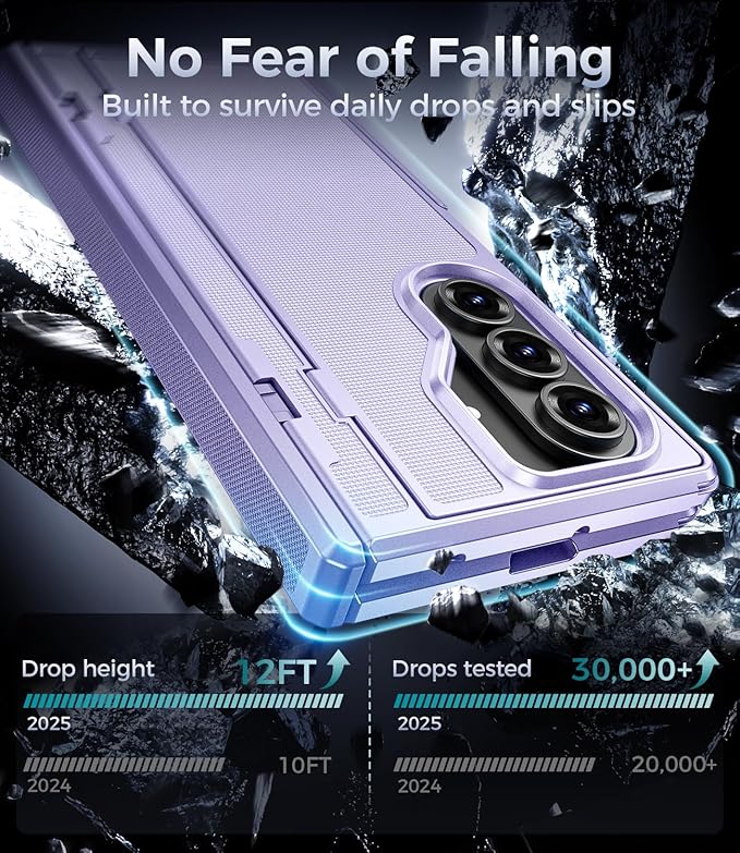 for Samsung Galaxy Z Fold 7 Case with Privacy Screen Protector, Kickstand & Hinge Protection – Rugged Hard 360° Full Body Protective Phone Cover Case for Z Fold 7 5G 2025 - Purple