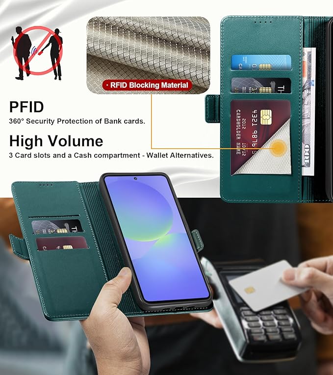 Wallet Flip Case for Samsung Galaxy A36 5G - [RFID Blocking] Luxury PU Leather Card Holder Magnetic Phone Cover with Kickstand,Shockproof Protective Case,Green