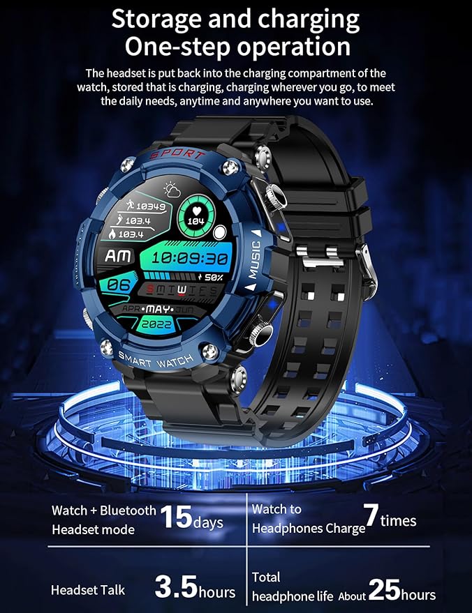 Military Smart Watch with Earbuds (Answer/Make Calls), 1.52" Smart Watches for Men Women，Support Local Music，110+ Sport Modes Fitness Tracker, Fitness Watch for iOS Android SmartWatchs