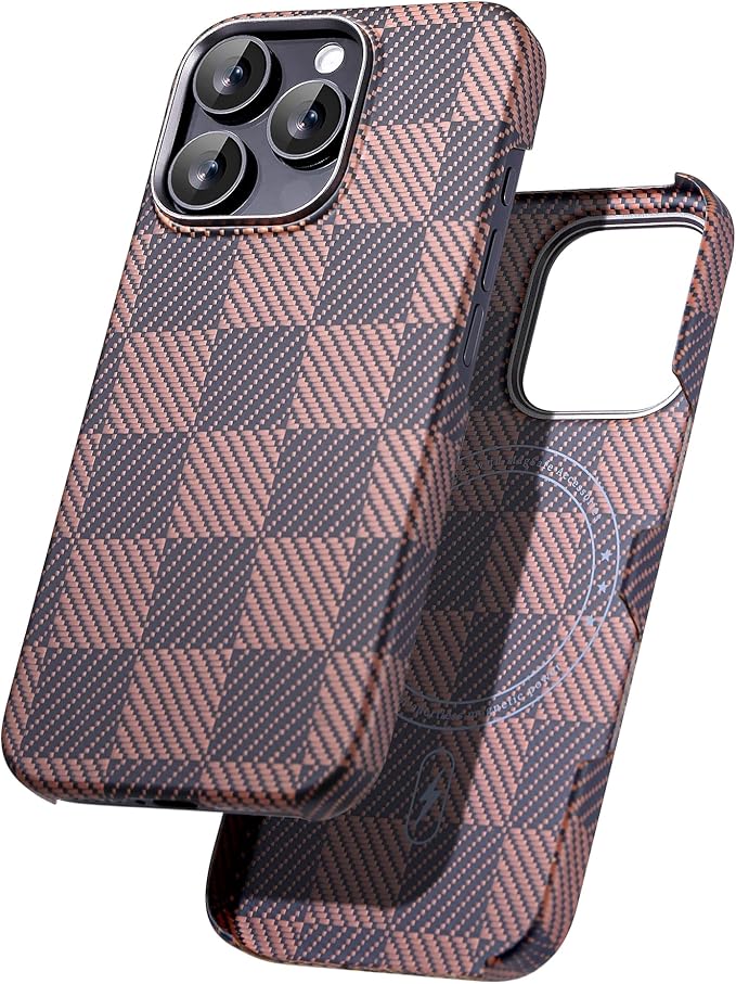 Aramid Fiber Case for iPhone 16 Pro, Compatible with Magnet, Slim & Light, Case-Less Touch Feeling, Checkerboard