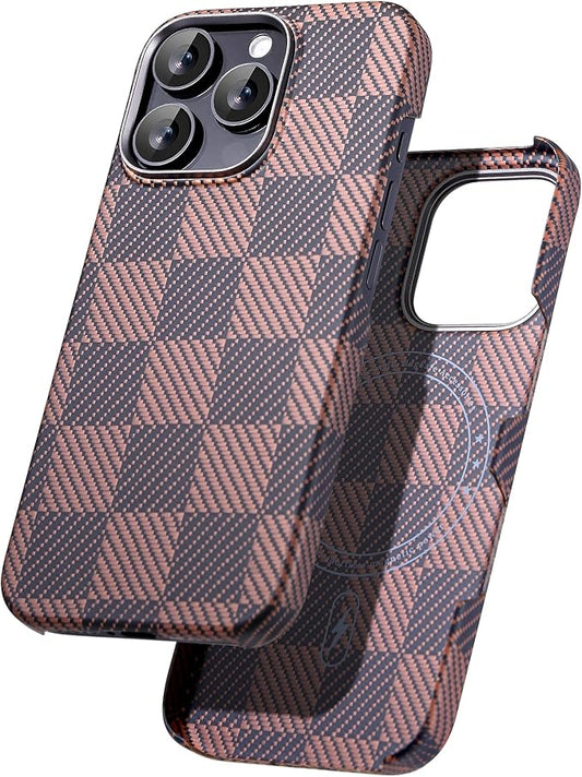 Aramid Fiber Case for iPhone 16 Pro, Compatible with Magnet, Slim & Light, Case-Less Touch Feeling, Checkerboard