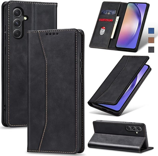 Jasonyu Flip Wallet Case for Samsung Galaxy A54 5G,Leather Magnetic Folio Cover with Card Holder,Kickstand - TPU Shockproof Durable Protective Phone Case,Black