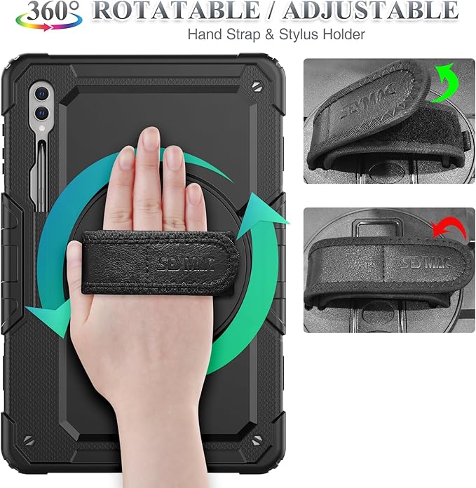 SEYMAC stock Case for Samsung Galaxy Tab S10 Ultra / S9 Ultra Tablet Case 14.6'' Protective with Screen Protector, Pen Holder, 360 Rotate Stand, Hand Strap, Shoulderr Strap, Black1
