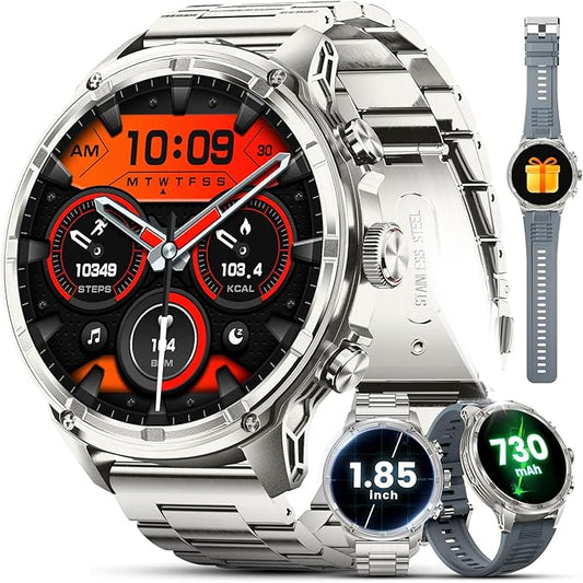 LIGE Military Smart Watches for Men with 80-Days Standby(710mAh)/Flashlight/50M Waterproof/1.85" HD Large Screen,100+ Sports Fitness Tracker Watch,Pedometer Mens Smart Watch for Android iPhone Silver