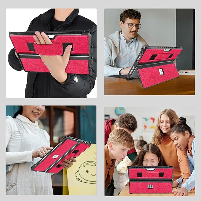 Case for 12.3" Microsoft Surface Pro 7+/7/6/5/4/Pro LTE Protective Rugged Cover Case, with Stylus Pen Holder and Hand Strap, Compatible with Type Cover Keyboard, Red