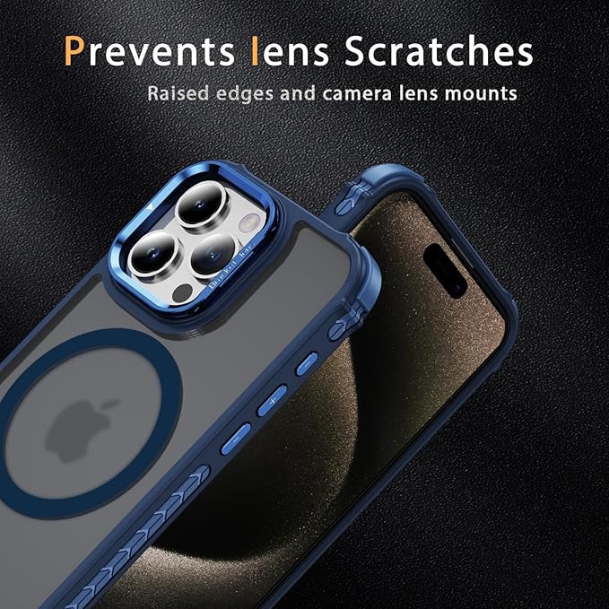 Magnetic for iPhone 15 Pro Case Blue with MagSafe Wireless Charging Heavy Duty Military-Grade Shockproof Protection Adjustable Kickstand Slim Matte Anti-Fingerprint Cover Men Women