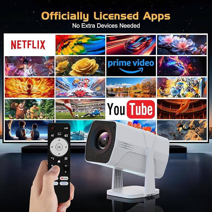 【Netflix Officially Licensed】TMY Projector with Built in Apps, 1080P Movie Projector with WiFi and Bluetooth, Electric Focus & Auto Keystone, 270° Rotatable Outdoor Projector for Phone/PC/HDMI/USB