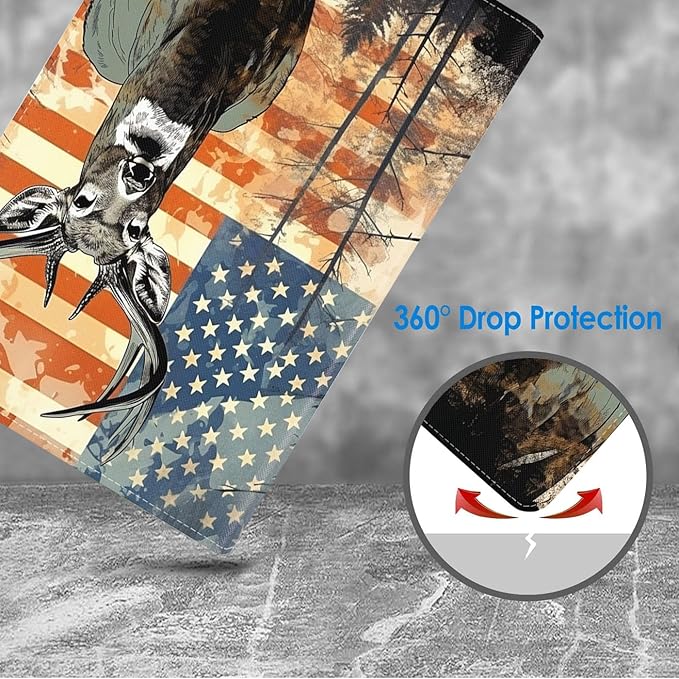 Case for Samsung Galaxy Tab S10 Lite / S10 FE / S9 FE 10.9-Inch / S9 11-Inch, Slim Lightweight PU Leather Stand Cover with Auto Wake/Sleep, American Flag Deer