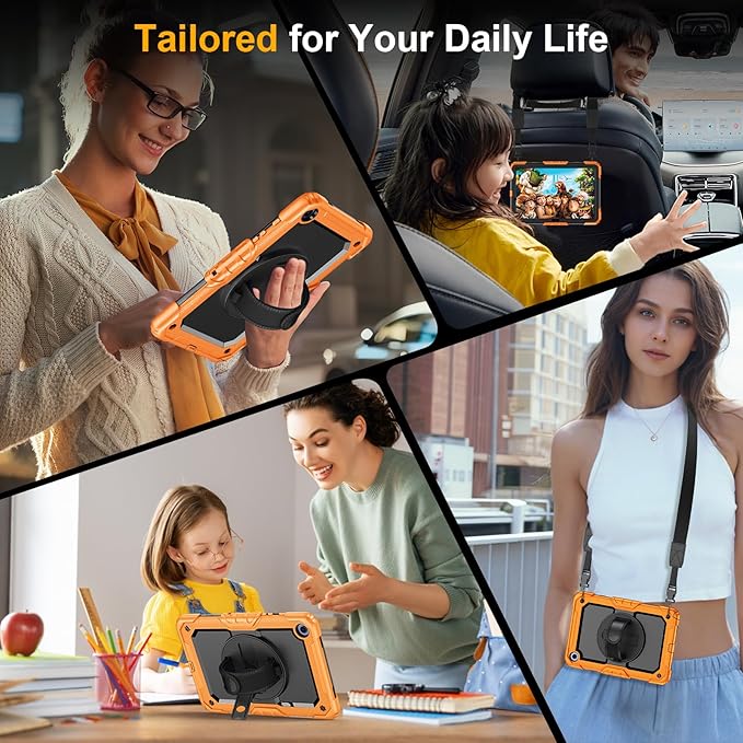 Case for Samsung Galaxy Tab A9+/A9 Plus 11 Inch 2023(SM-X210/X216/X218), Ubearkk Full-Body Drop Protection Case with Screen Protector, 360° Rotating Stand and Hand/Shoulder Strap, Orange