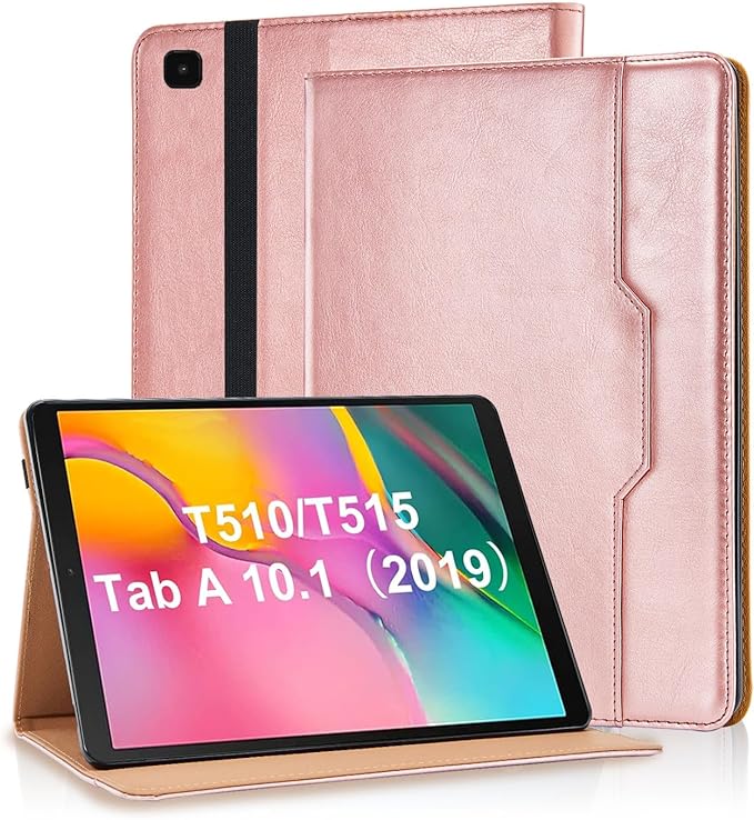 Tablet Case for Samsung Galaxy Tab A 10.1 2019 SM-T510/SM-T515 Cover Retro Folio Shell for Galaxy Tab A SM-T510 Case Multi-Angle Stand Cover PU Leather with Card Pocket,Rose Gold