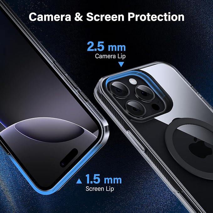 Magnetic Case for iPhone 16 Pro Max - [Built-in Invisible Stand] [Compatible with MagSafe] [Military Grade Drop Protection] Anti-Yellowing Hard Back Silicone Edge Cover, 6.9", Clear Black