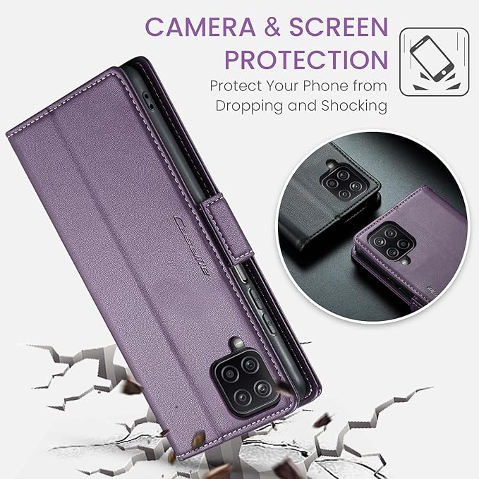 for Samsung Galaxy A12 5G Case, Premium PU Leather Wallet Case Flip Cover with [RFID Blocking][Card Holder][Stand Function] Shockproof Protective for Samsung Galaxy A12, Purple