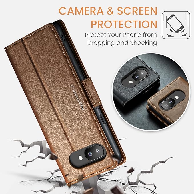 for Pixel 9A Case, Premium PU Leather Wallet Case Flip Cover with [RFID Blocking][Card Holder][Stand Function] Shockproof Protective for Pixel 9A, Brown