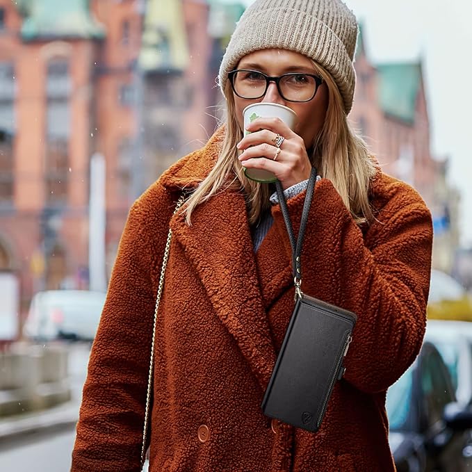 XcaseBar Compatible with iPhone 17 6.3" Wallet case with Zipper Credit Card Holder【RFID Blocking】,Flip Folio Book PU Leather Phone case Shockproof Cover Women Men for Apple 17 case Black