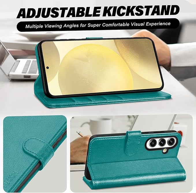 TUCCH Wallet Case for Galaxy S25 5G, Magnetic PU Leather Kickstand [RFID Blocking] Card Slot Folio Cover with [TPU Shockproof Inner Shell] Compatible with Galaxy S25 6.2" 2025, Cyan