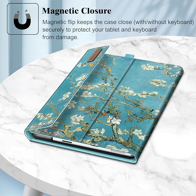 Fintie Case for 13 Inch Microsoft Surface Pro 11/10/9 - Multiple Angle Viewing Portfolio Business Cover with Pocket & Stylus Holder, Compatible with Type Cover Keyboard, Blossom