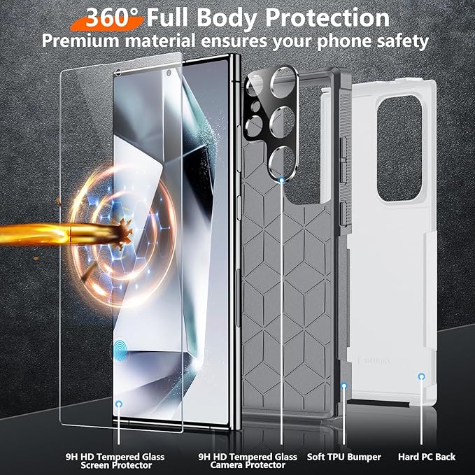 Red2Fire for Samsung Galaxy S24 Ultra Case, [Military Grade Drop Protection] Non-Slip Heavy Duty Full Body Shockproof Protection Phone Case for S24 Ultra Case 6.8 inch, White