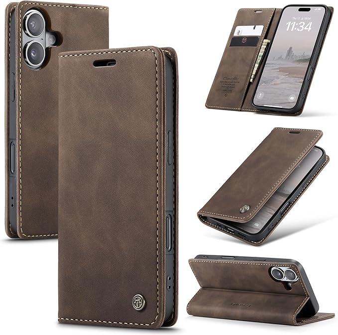 for iPhone 17 Case, Flip Wallet Leather Case with Card Holder Magnetic Closure Shockproof Kickstand Protective Phone Cases Cover for iPhone 17, Coffee