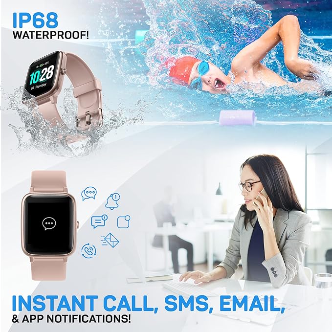 OCTANDRA Move VeryFitPro Smart Watch HR Heart Rate Sleep Monitor IP68 Waterproof Activity Fitness Tracker Step Counter Pedometer Exercise Running Watch Fitness Watches for Men & Women (ID205L) (Pink)