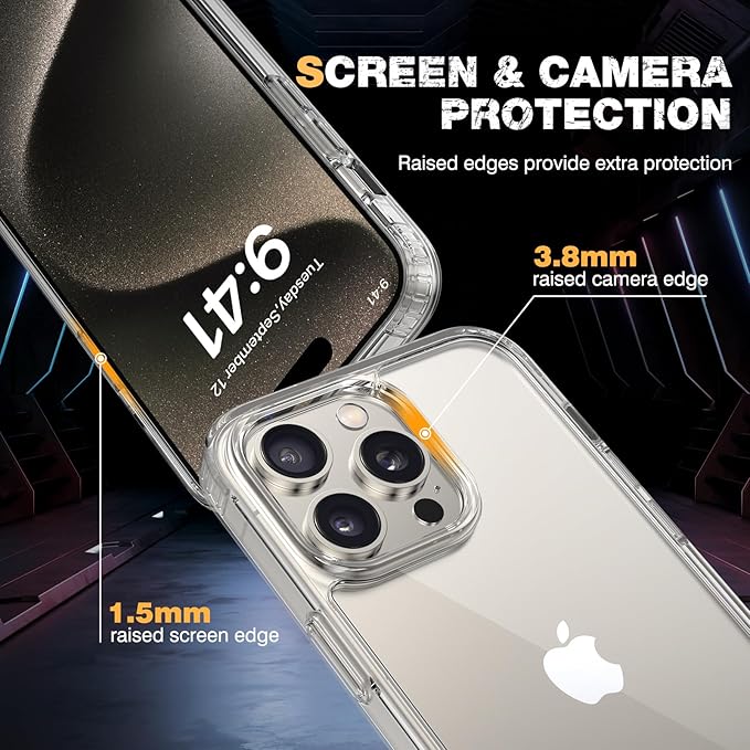 Diaclara Designed for iPhone 15 Pro Case, [with Privacy Screen Protector] [Anti Spy] [Military Grade Drop Protection] Heavy Duty Full-Body Shockproof Phone Case, Clear
