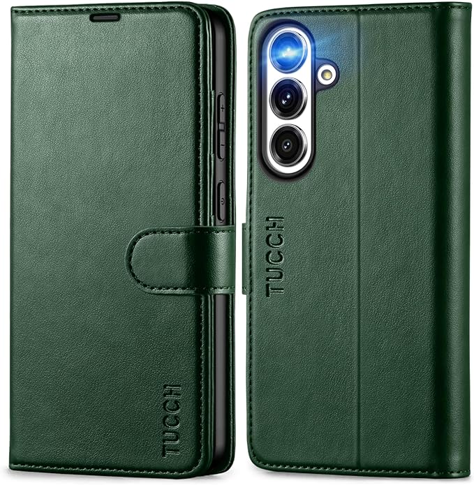 TUCCH Wallet Case for Galaxy S25 Plus 5G, Magnetic PU Leather Stand [RFID Blocking] Card Slot Protective Folio Flip Cover with TPU Shockproof Interior Case Compatible with Galaxy S25 Plus, Evergreen