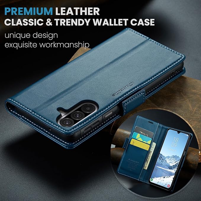 for Samsung Galaxy A26 5G Case, Premium PU Leather Wallet Case Flip Cover with [RFID Blocking][Card Holder][Stand Function] Shockproof Protective for Samsung Galaxy A26, Blue