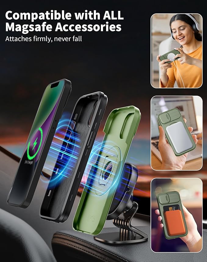 for iPhone 13 Case Magnetic Compatible with MagSafe Wireless Charging,with 2 Screen Protectors,for 13 Case Built-in Kickstand+Camera Cover Anti-Scratch Shockproof Heavy Duty Protection Blue