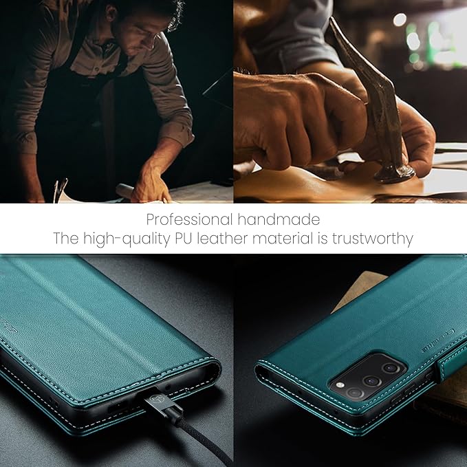 AUPAI for Samsung Galaxy S20 FE Wallet Case with Credit Card Holder, PU Leather RFID Blocking Folio Flip Kickstand Magnetic Clasp Protective Phone Cover for Women Men Cyan