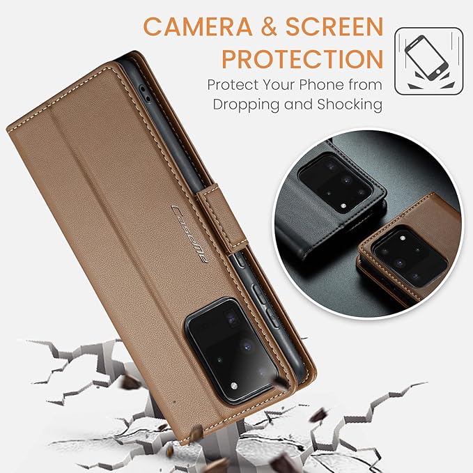 Case for Samsung Galaxy S20 Ultra Wallet Case, RFID Blocking PU Leather Flip Folio Cover Card Holder Kickstand Shockproof Phone Case Compatible with Samsung Galaxy S20 Ultra, Brown