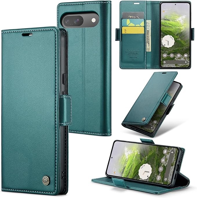 for Google Pixel 9/9 Pro Case, Premium PU Leather Wallet Case Flip Cover with [RFID Blocking][Card Holder][Stand Function] Shockproof Protective for Google 9/9 Pro, Blue-Green