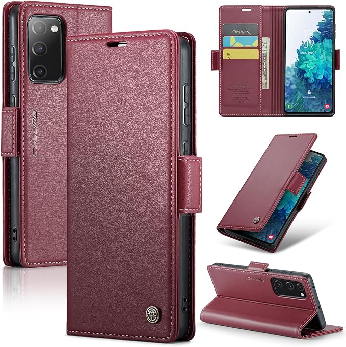 Case for Samsung Galaxy S20 FE Wallet Case, RFID Blocking PU Leather Flip Folio Cover Card Holder Kickstand Shockproof Phone Case Compatible with Samsung Galaxy S20 FE, Red