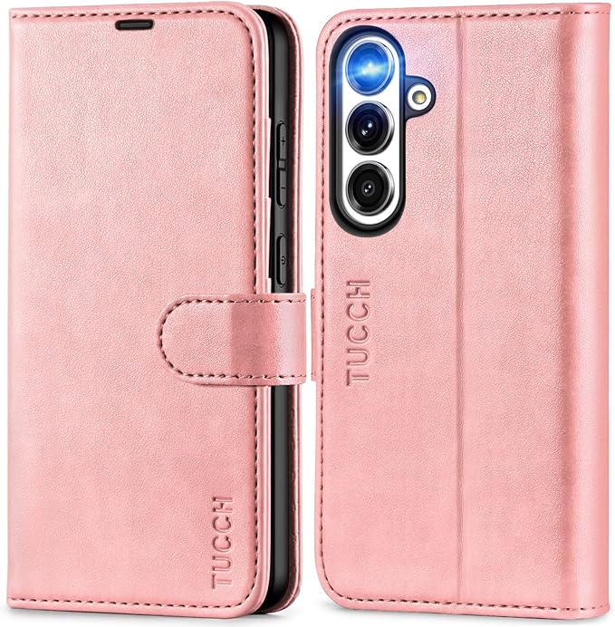 TUCCH Wallet Case for Galaxy S25 Plus 5G, Magnetic PU Leather Kickstand [RFID Blocking] Card Slot Folio Cover with [TPU Shockproof Inner Shell] Compatible with Galaxy S25 Plus 6.7" 2025, Rose Gold