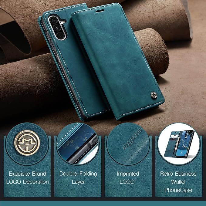 for Samsung Galaxy A56 Case, Flip Wallet Leather Case with Card Holder Magnetic Closure Shockproof Kickstand Protective Phone Cases Cover for Galaxy A56, Blue-Green