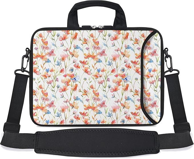 RICHEN 14 15 15.4 15.6 inch Laptop Shoulder Bag Messenger Bag Notebook Handle Sleeve Neoprene Carrying Case with Accessories Pocket (14-15.6 inch, Flowers1)