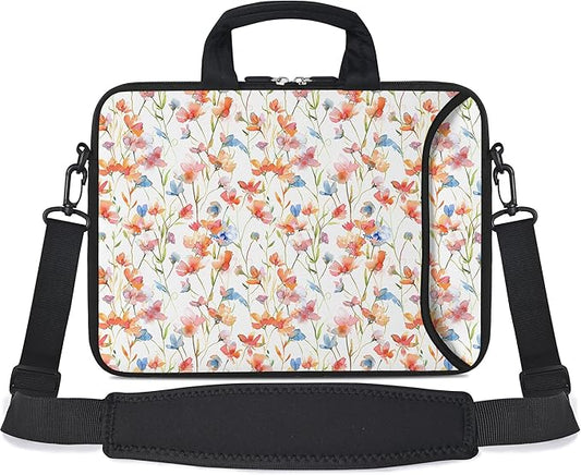 RICHEN 14 15 15.4 15.6 inch Laptop Shoulder Bag Messenger Bag Notebook Handle Sleeve Neoprene Carrying Case with Accessories Pocket (14-15.6 inch, Flowers1)