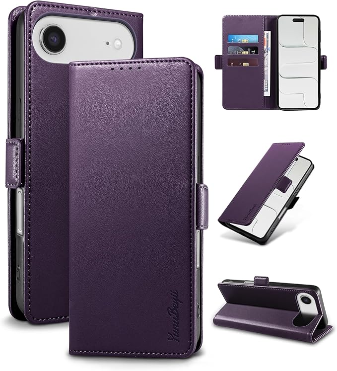 Wallet Flip Case for iPhone 17 Air 5G - [RFID Blocking] Luxury PU Leather Card Holder Magnetic Phone Cover with Kickstand,Shockproof Protective Case,Purple