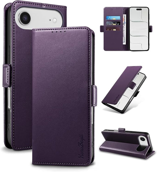 Wallet Flip Case for iPhone 17 Air 5G - [RFID Blocking] Luxury PU Leather Card Holder Magnetic Phone Cover with Kickstand,Shockproof Protective Case,Purple