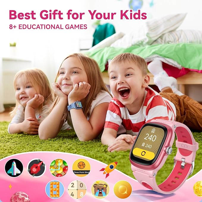 Smart Watch for Girls Boys with Sleep | Health | Activity Tracker, Games, Alarm, IP68 Waterproof Kids Fitness Watch with Pedometer, Family Account, Toys Gifts for Kids Aged 4-16 (Rose/Sand Pink)