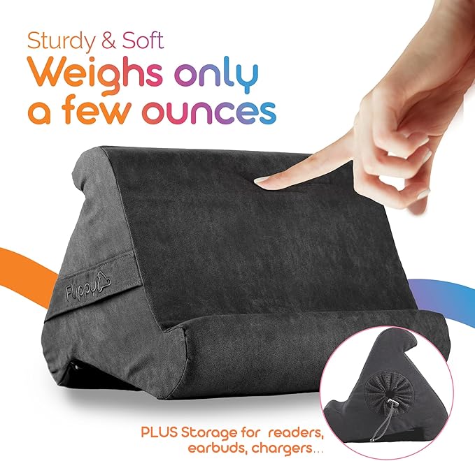 Flippy Tablet Pillow Stand - Cushion Tablet Stand & Holder, Bed Support for Lap and Desk, Compatible with Phone & Book Reading: Kindle, iPad Pro, iPhone & Samsung - Smokey