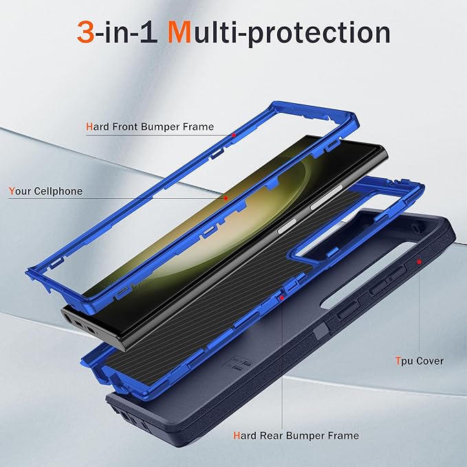 For Samsung Galaxy S23 Ultra Case, S23 Ultra Case with [2 Pack]HD Screen Protector, [Military-Grade] Shockproof Dust/Drop Proof 3-Layer Full Body Protection Heavy Duty Case for Galaxy S23 Ultra, Navy