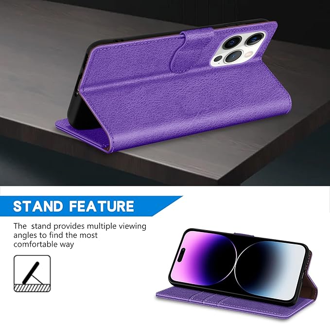 ZZXX for iPhone 14 Pro Max Wallet Case with [RFID Blocking] Card Slot Kickstand Magnetic Closure Leather Flip Fold Protective Phone Case for iPhone 14 Pro Max Case Wallet(Purple-6.7 inch)