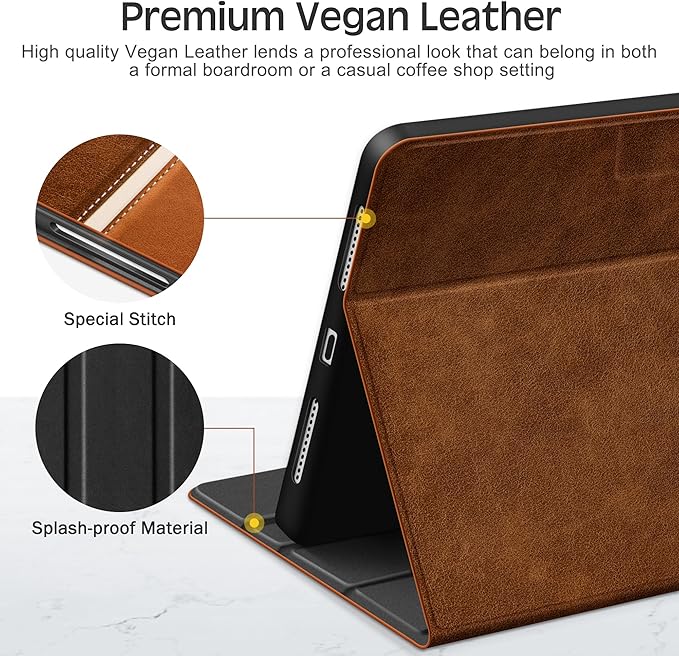 KingBlanc Case for iPad (A16) 11th Generation 11-inch 2025, iPad 10th Generation 10.9" 2022 with Pencil Holder, Vegan Leather Protective Stand Cover, Auto Sleep Wake, Multi-Angle Viewing/Typing, Brown