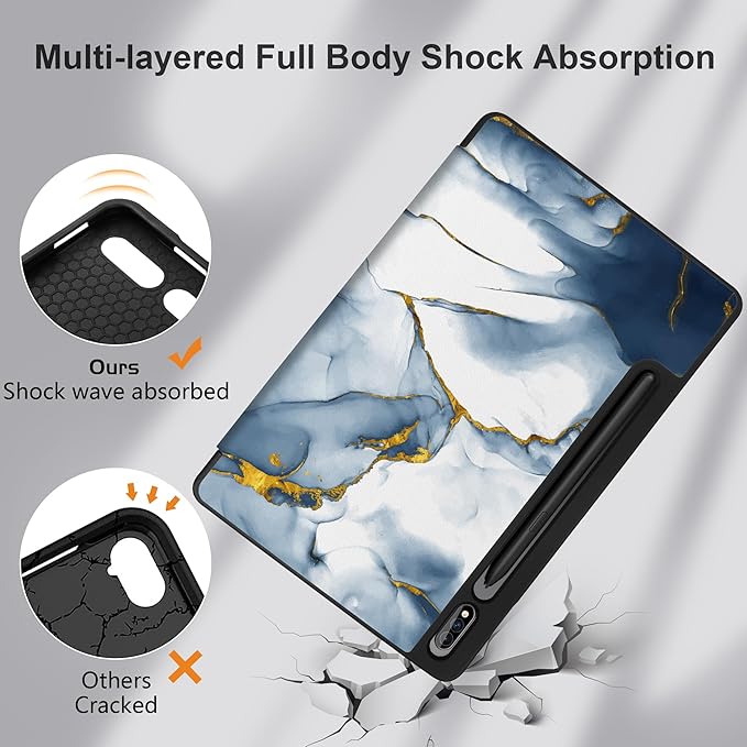 Case for Samsung Galaxy Tab S8 2022 & S7 2020, Shockproof Tablet Case for Samsung Tab S8/S7 11 inch with Auto Sleep/Wake & Trifold Stand & Soft TPU Back Cover, Ink Marble