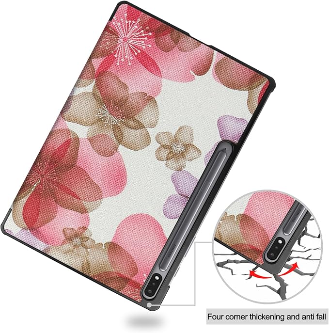 Smart Case for Samsung Galaxy Tab S10+ 2024/Tab S9 FE+/S9+ 2023 12.4-Inch, Ratesell Lightweight Trifold Stand Smart Case Cover with Auto Wake/Sleep Flower