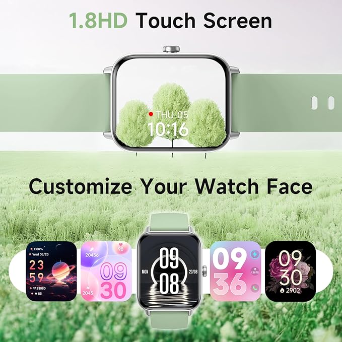 Smart Watches for Men Women Android & iPhone, Alexa Built-in, 1.85" Fitness Tracker with Answer/Make Calls, IP68 Waterproof Fitness Watch,Heart Rate, Sleep, SpO2 Monitor,Pedometer,Green