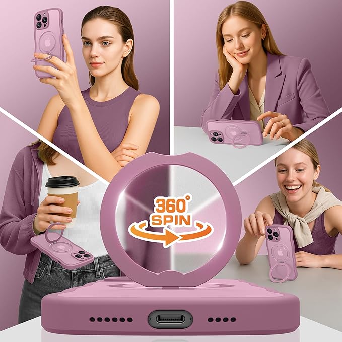 GolbinBox for iPhone 14 Pro Case for Women,[Compatible with Magsafe][360° Spin Magnetic Stand][Cute Wave Edge][Military-Grade Protection] Translucent Matte Phone Case for iPhone 14 Pro, Blackcurrant