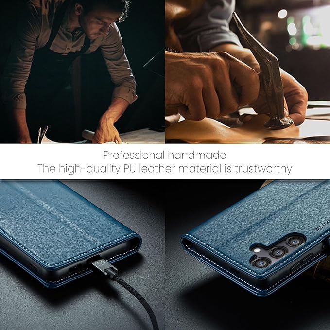 AUPAI for Samsung Galaxy S24 Plus Wallet Case with Credit Card Holder, PU Leather RFID Blocking Folio Flip Kickstand Magnetic Clasp Protective Phone case for Women Men Blue