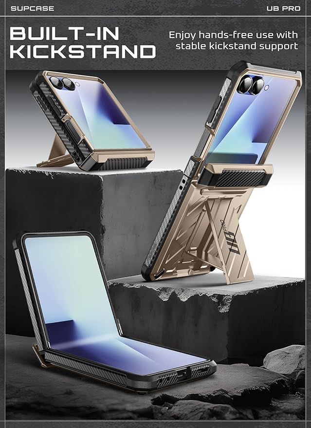 SUPCASE for Samsung Galaxy Z Flip 7 Case with Built-in Stand & Belt-Clip (Unicorn Beetle Pro), [Hinge Protection] [Front Tempered Glass Screen Protector] Full Body Military-Grade Phone Cover, Desert