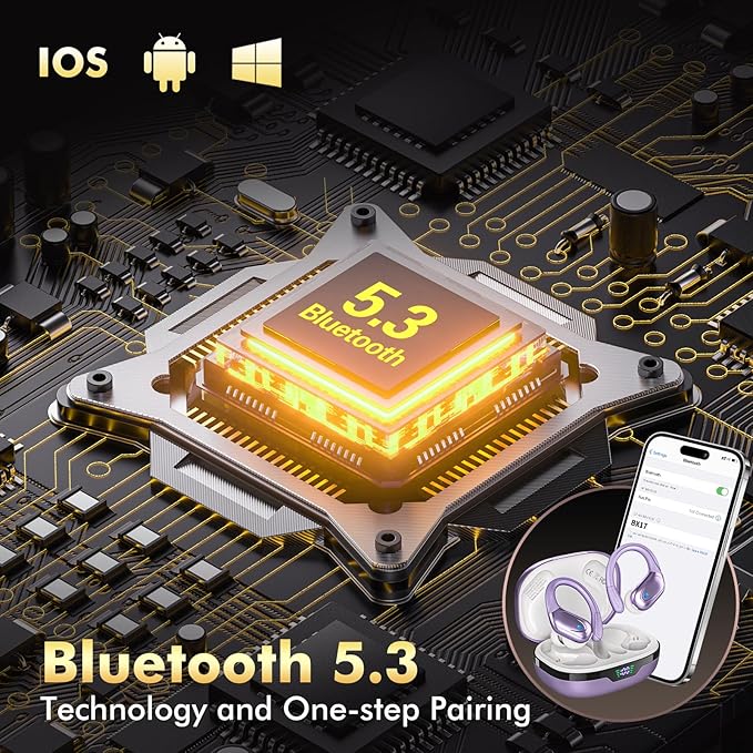 Wireless Earbuds, Sports Bluetooth Headphones, 80Hrs Playtime Ear Buds with LED Power Display, Noise Canceling Headset, IPX7 Waterproof Earphones for Workout/Running (Purple)