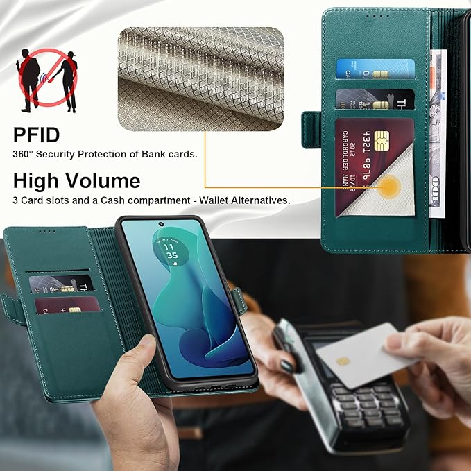 Wallet Flip Case for Moto G 5G (2024) - [RFID Blocking] Luxury PU Leather Card Holder Magnetic Phone Cover with Kickstand,Shockproof Protective Case,Green